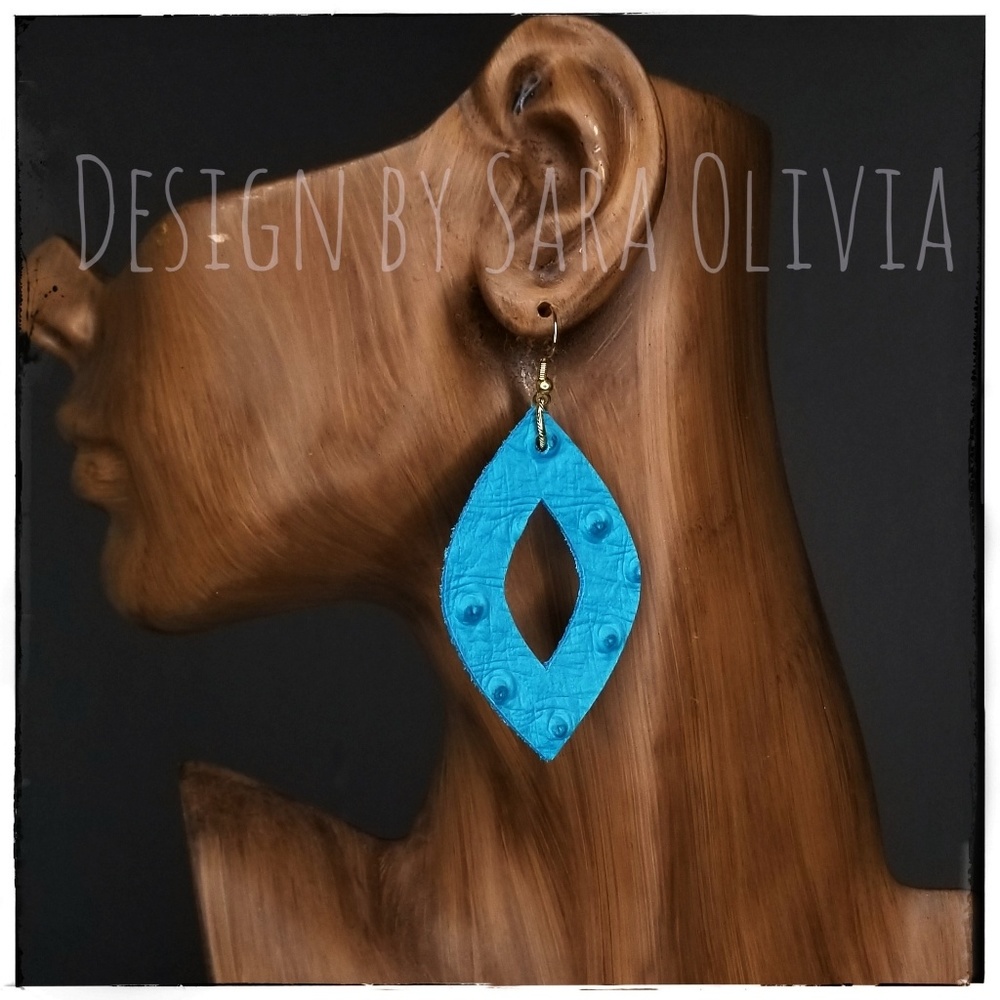 Genuine Leather Turquoise Ostrich Earrings